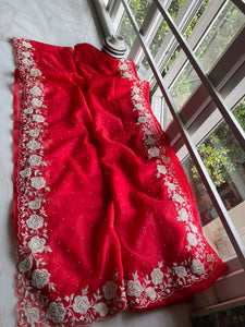 Red hot Pearl saree