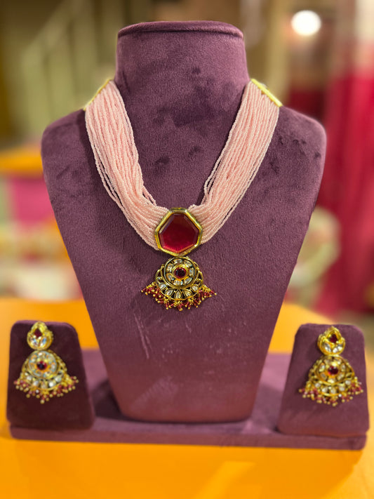 Pink beautiful pearl set Indian jewelry - Saffronfashionindia