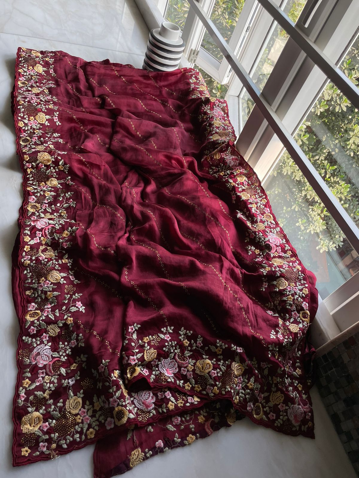 Crepe Embroidery saree - Saffronfashionindia