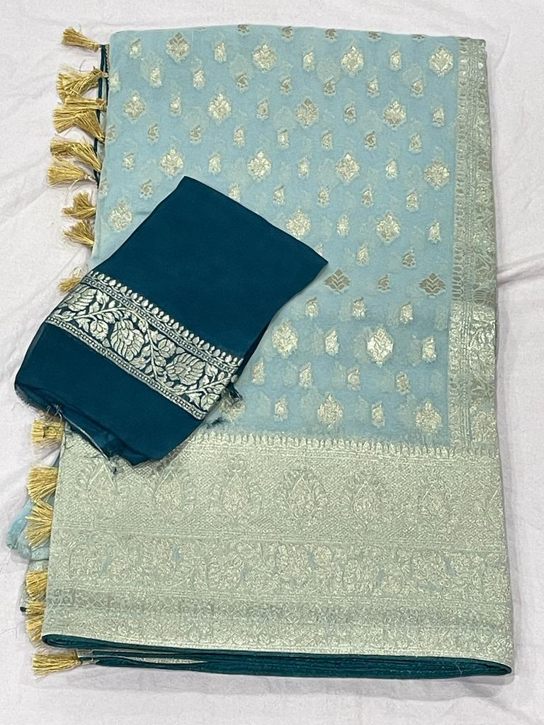 Nanika banarsi gorgette saree - Saffronfashionindia