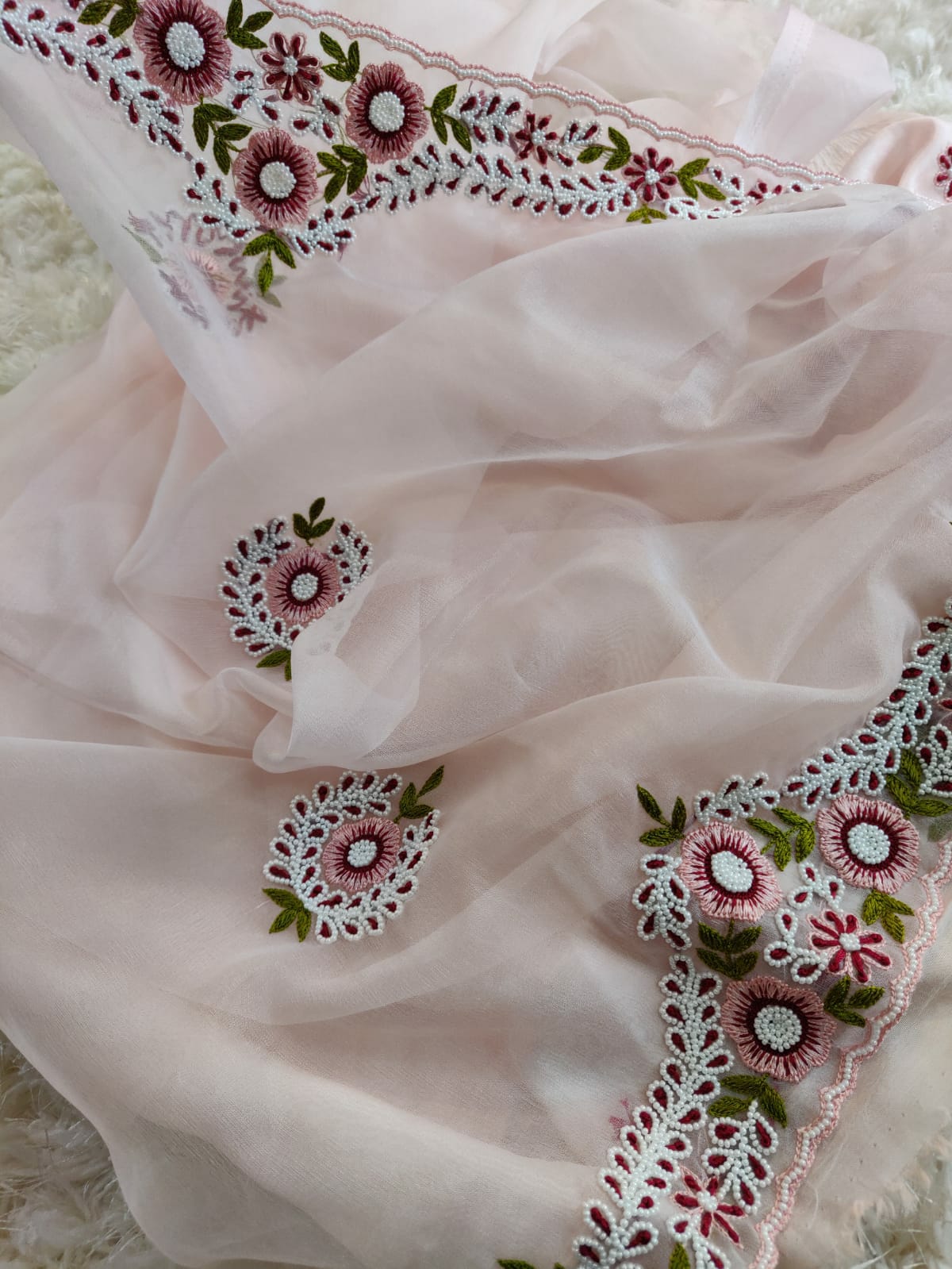 Pink organza saree - Saffronfashionindia