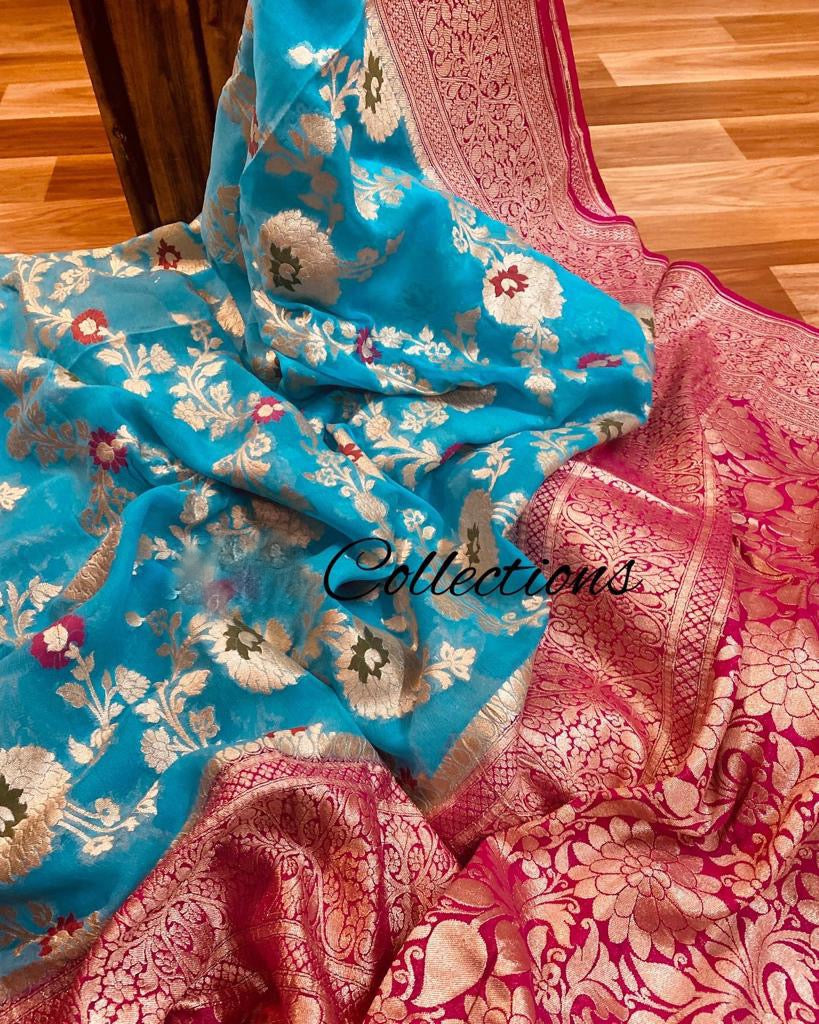 Heer inspired banarsi gorgette saree - Saffronfashionindia