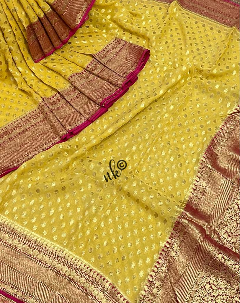 Woven banarsi gorgette saree - Saffronfashionindia