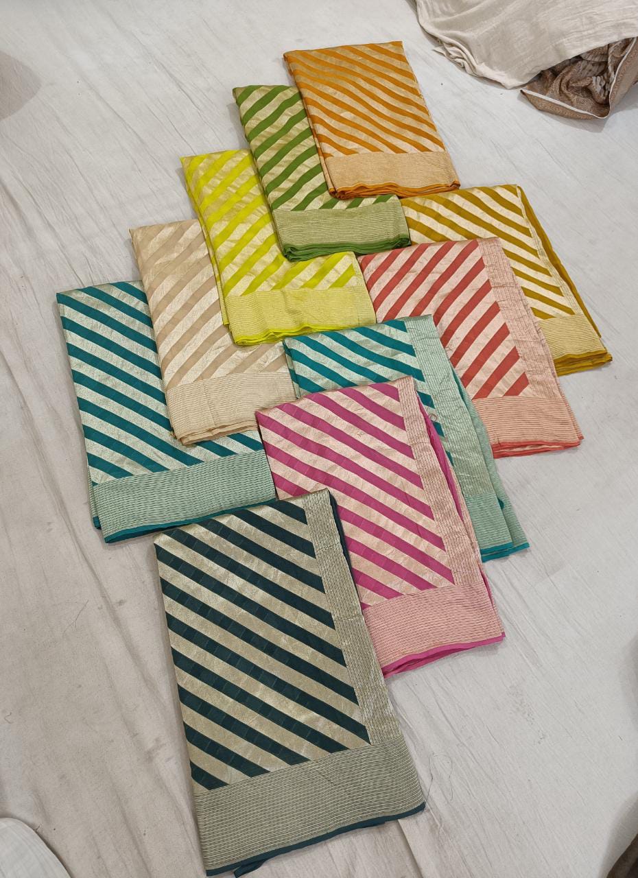 Striped lehariya gorgette chiffon saree - Saffronfashionindia