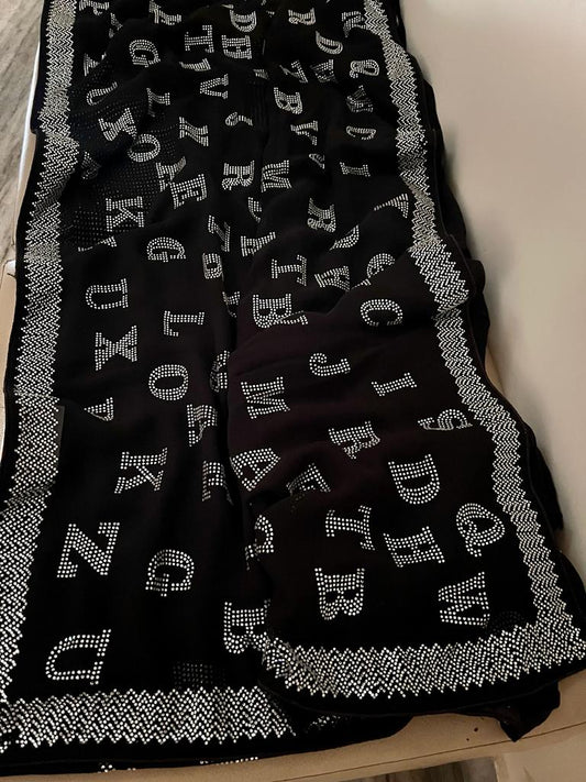 Alphabetic inspired swarosvki saree - Saffronfashionindia