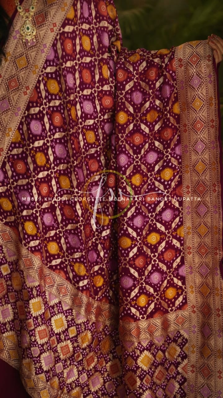 Holi inspired banarsi dupatta/Meenakari dupatta - Saffronfashionindia