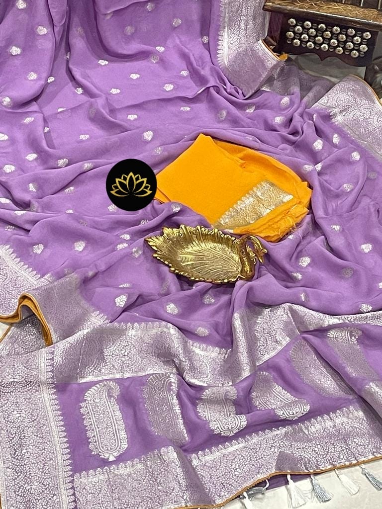 Purple banarsi saree/khaddi chiffon saree - Saffronfashionindia