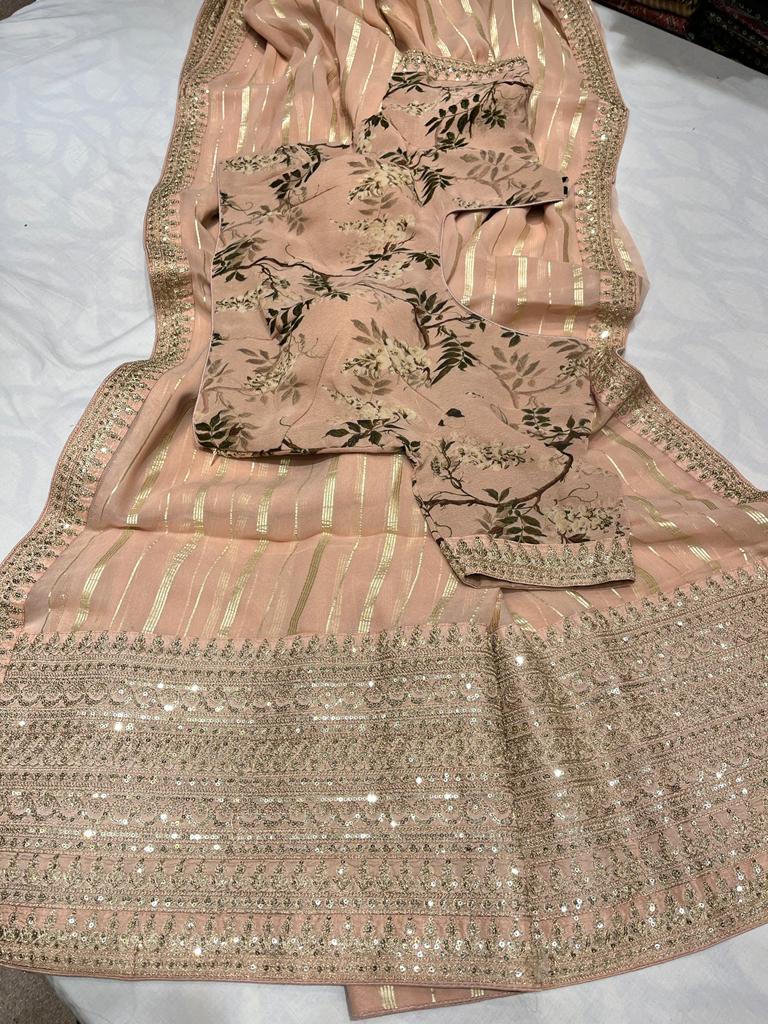 Summer chiffon striped trendy saree - Saffronfashionindia