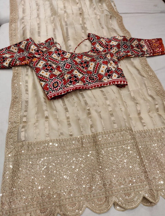 Hansik striped organza saree - Saffronfashionindia