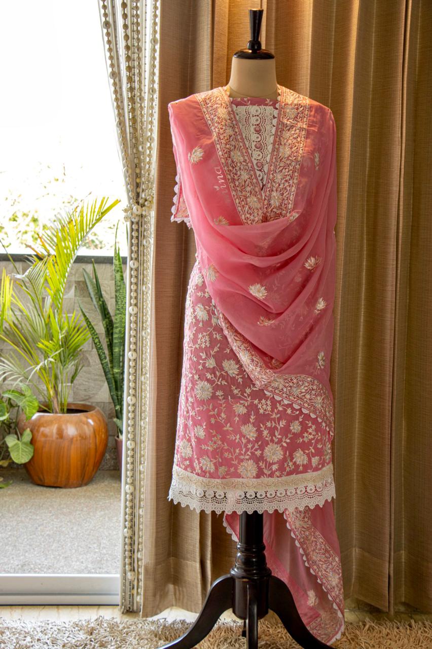 Parsi inspired embroidery suit - Saffronfashionindia