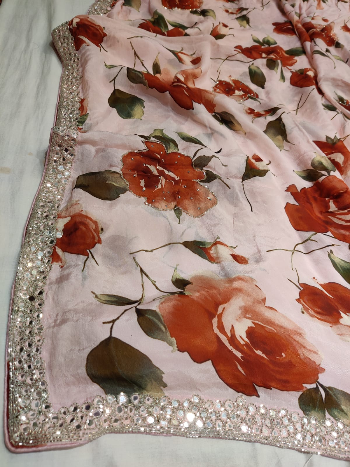 Fancy crepe partywear saree - Saffronfashionindia