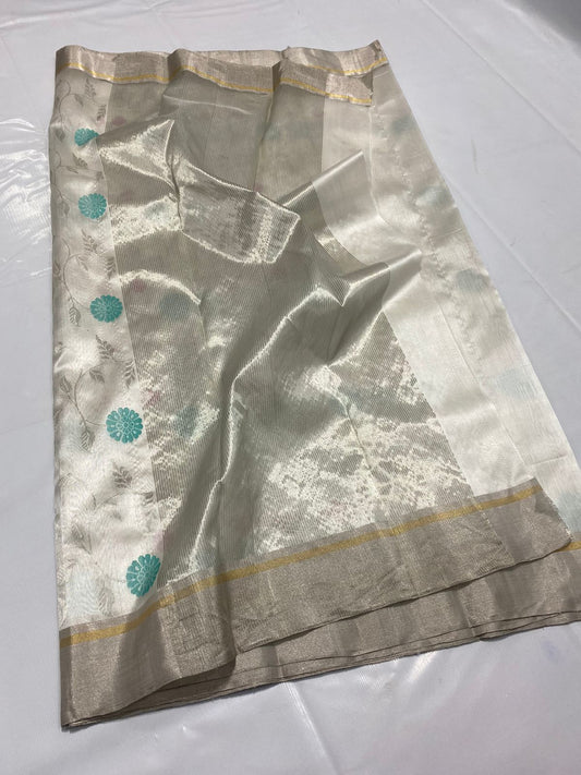 Silver pattu Chanderi saree - Saffronfashionindia
