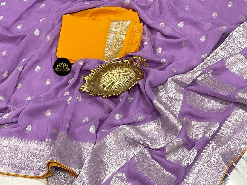 Purple banarsi saree/khaddi chiffon saree - Saffronfashionindia