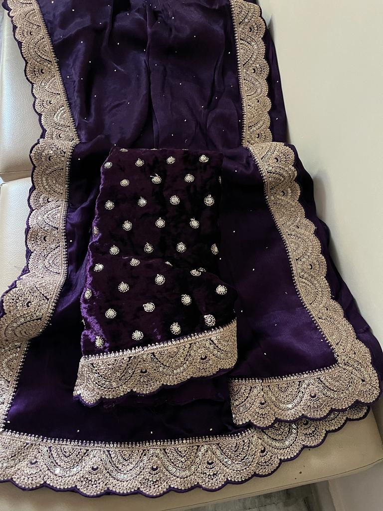 Mahira chiffon satin saree - Saffronfashionindia