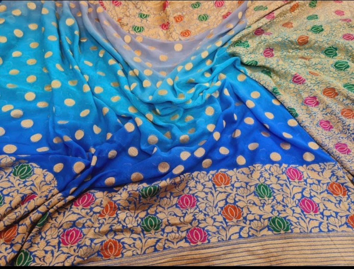 Exclusive khaddi gorgette Banarsi saree - Saffronfashionindia