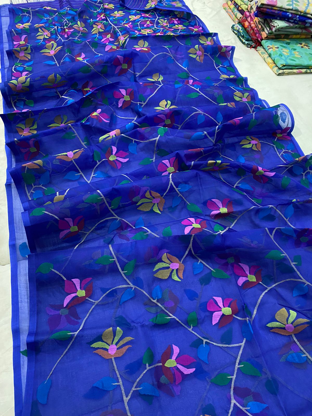Royal muslin jamdani saree - Saffronfashionindia