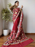 Crepe floral embroidery saree/Kashmiri saree