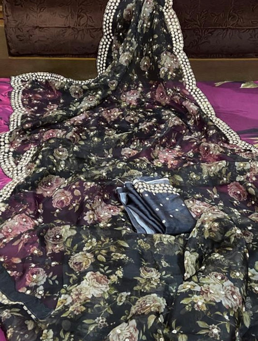 Black organza saree - Saffronfashionindia