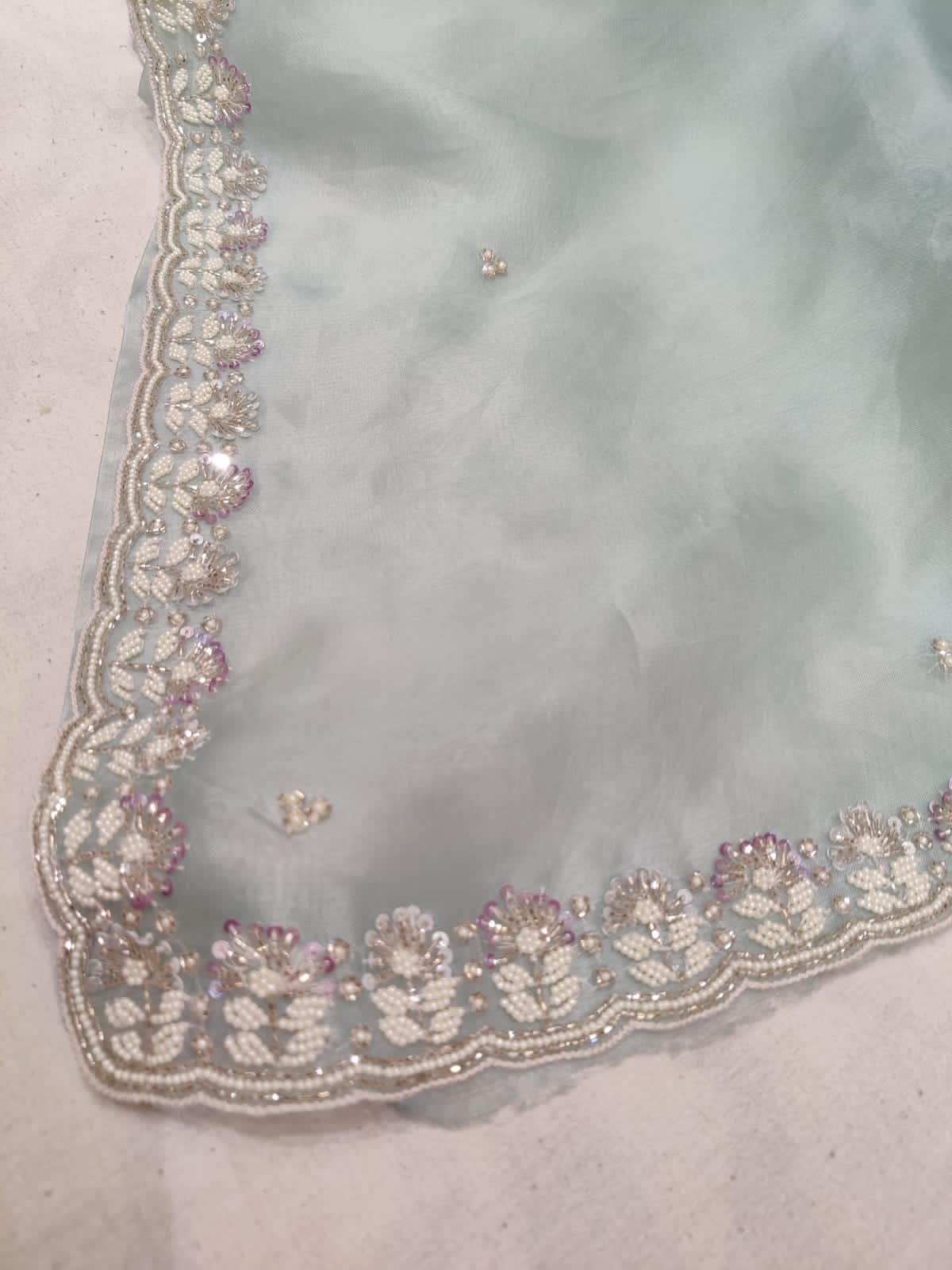 Luvika pearl organza saree - Saffronfashionindia