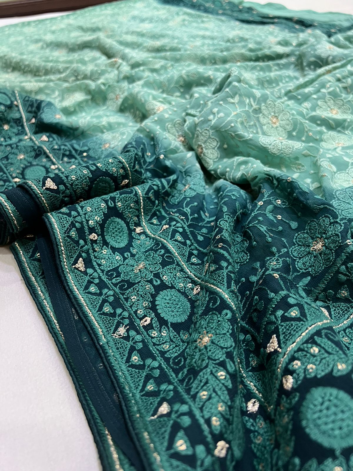 Chikankari gorgette saree - Saffronfashionindia