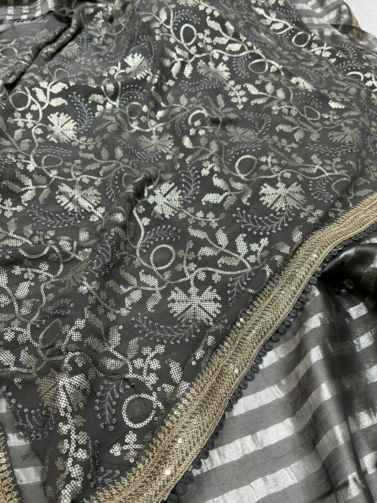 Striped zari inspired saree - Saffronfashionindia