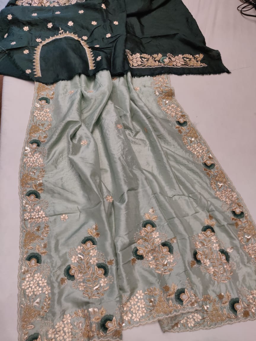 Russian silk saree handmade saree blouse - Saffronfashionindia