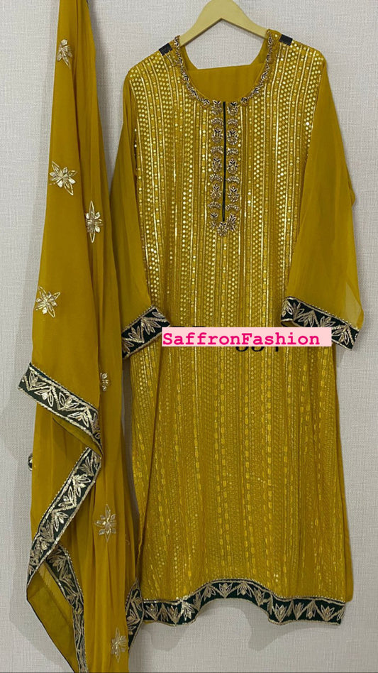 Yellow Pakistani salwar suit - Saffronfashionindia