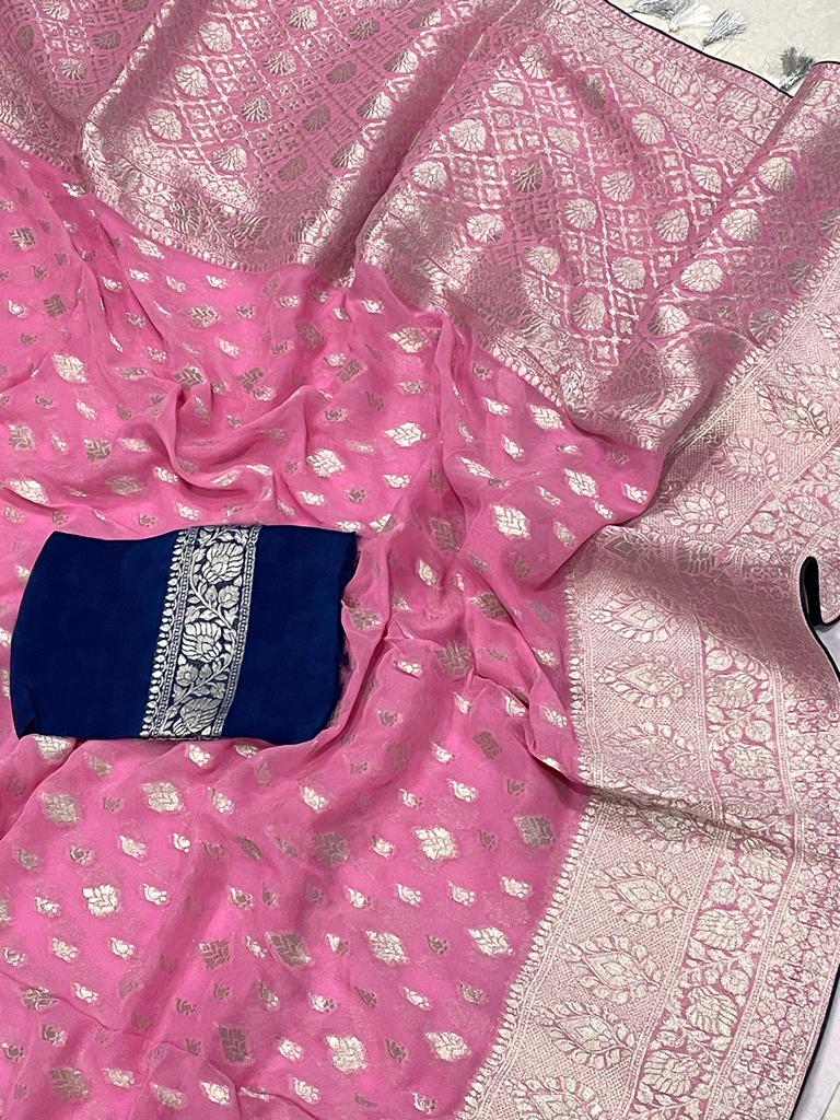 Nanika banarsi gorgette saree - Saffronfashionindia