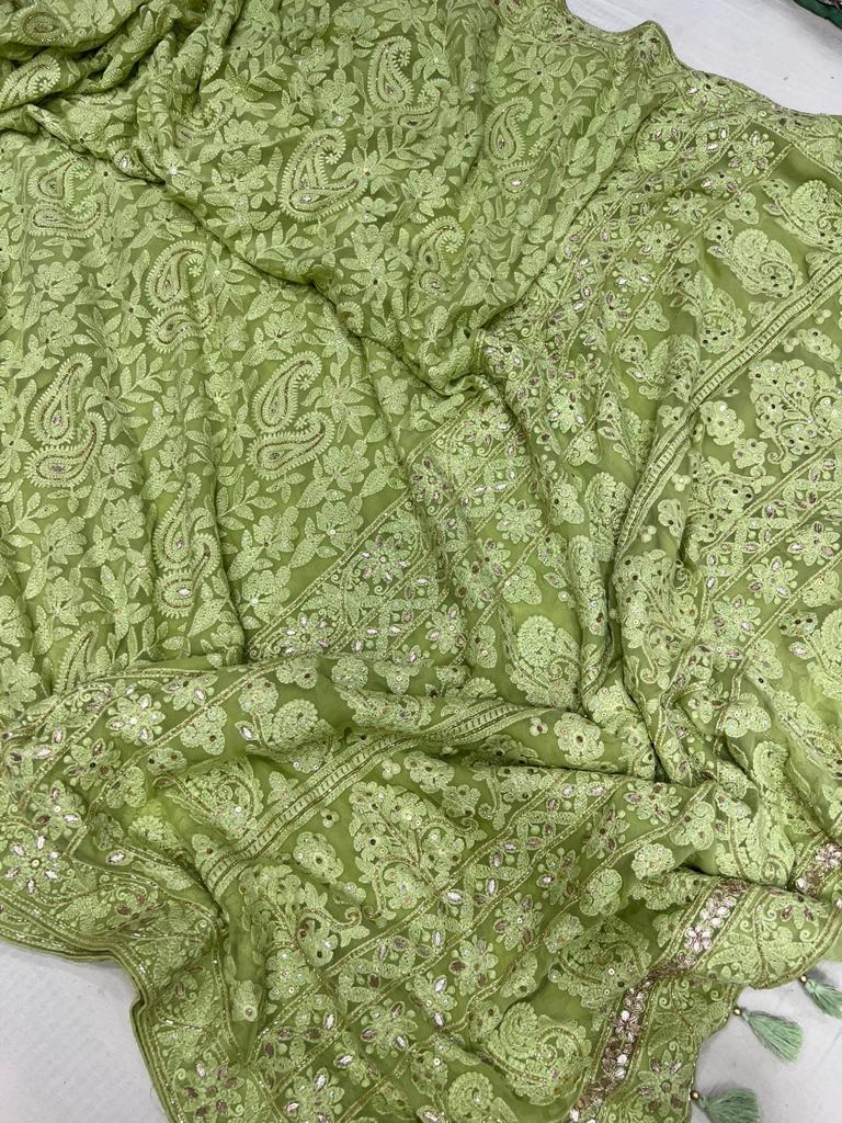 Archie Chikankari gottapatti saree - Saffronfashionindia