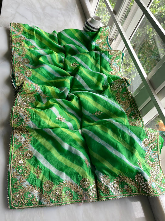Lehariya gottapatti tussar saree - Saffronfashionindia