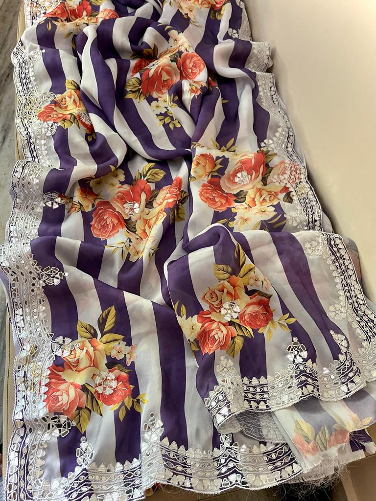 Nosheen satin crepe saree - Saffronfashionindia