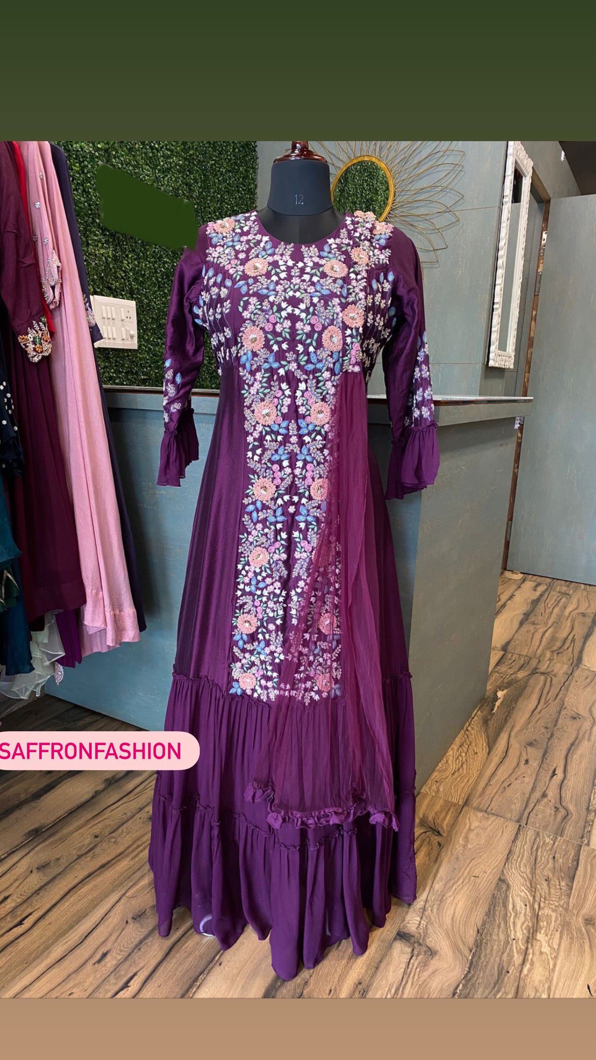 Rubina long gorgette gown - Saffronfashionindia