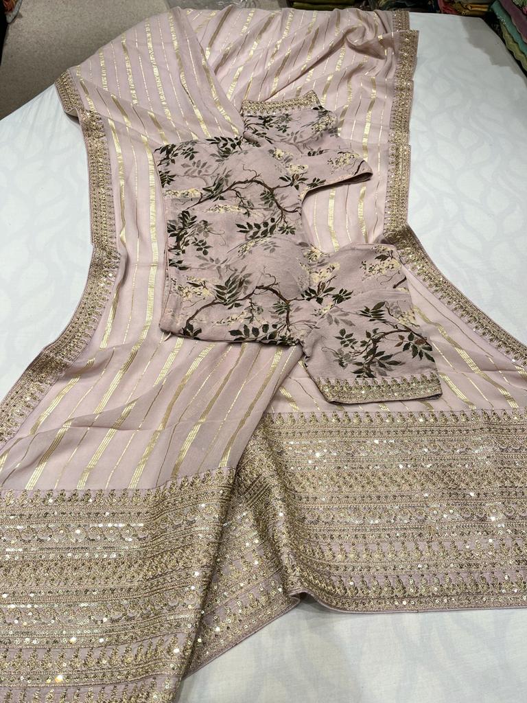 Summer chiffon striped trendy saree - Saffronfashionindia