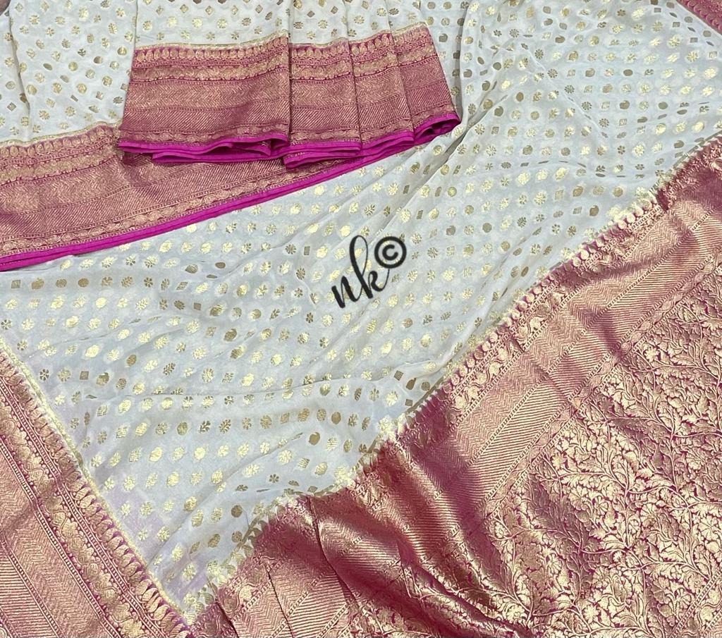 Woven banarsi gorgette saree - Saffronfashionindia