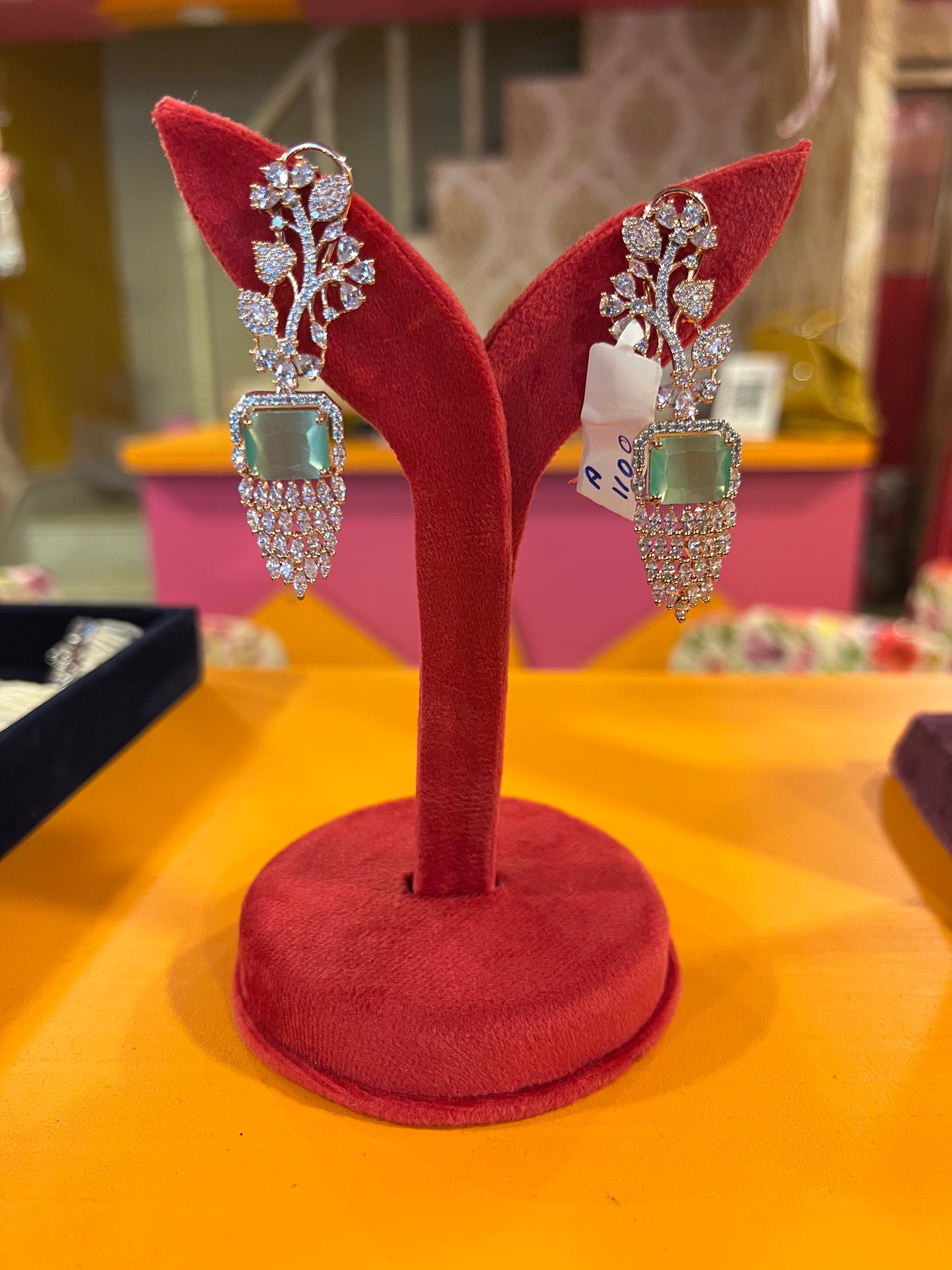 Mint cz earrings - Saffronfashionindia