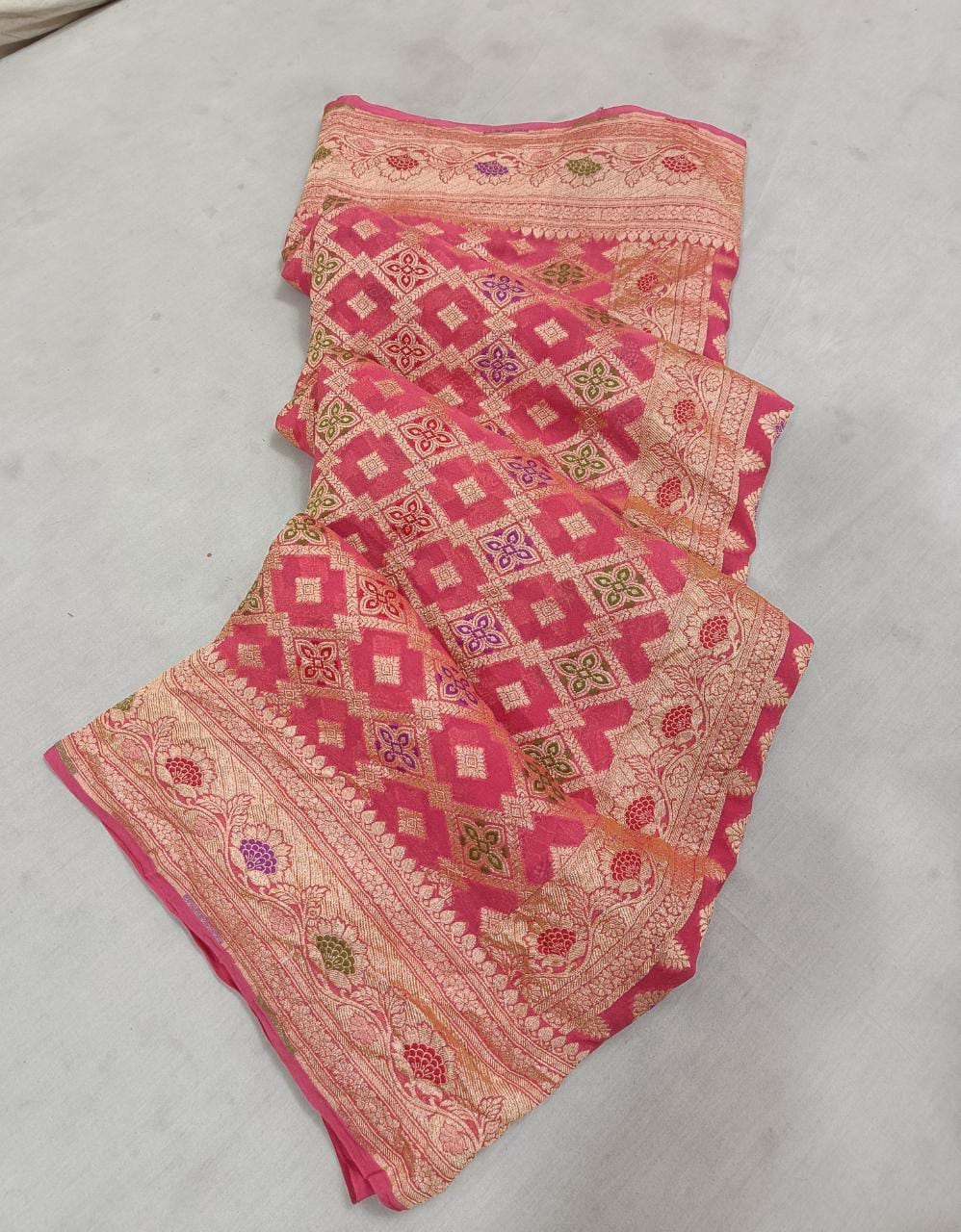 Lovely khaddi gorgette saree,,,,,chiffon saree - Saffronfashionindia