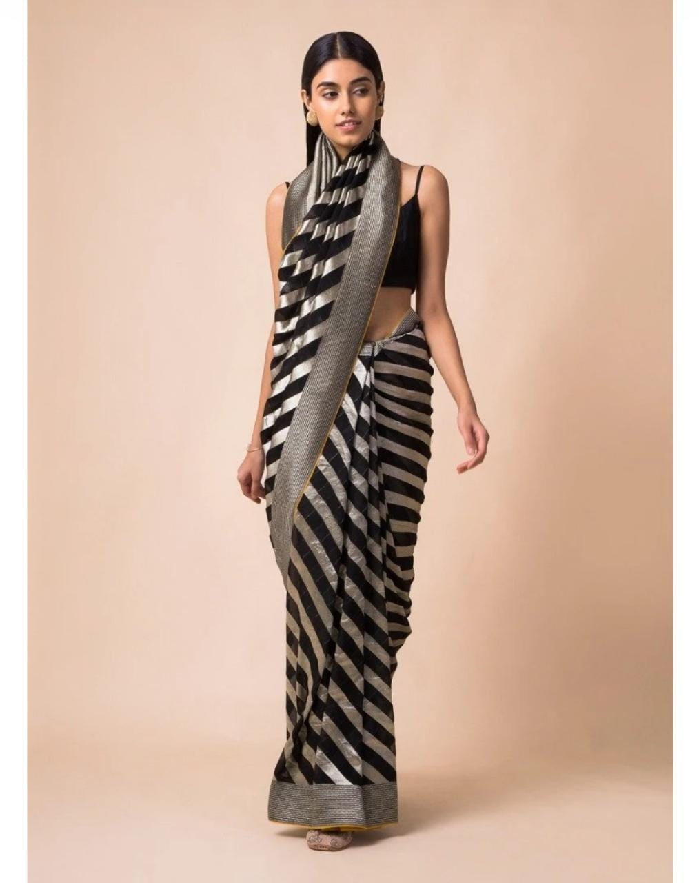 Beautiful striped gorgette saree - Saffronfashionindia