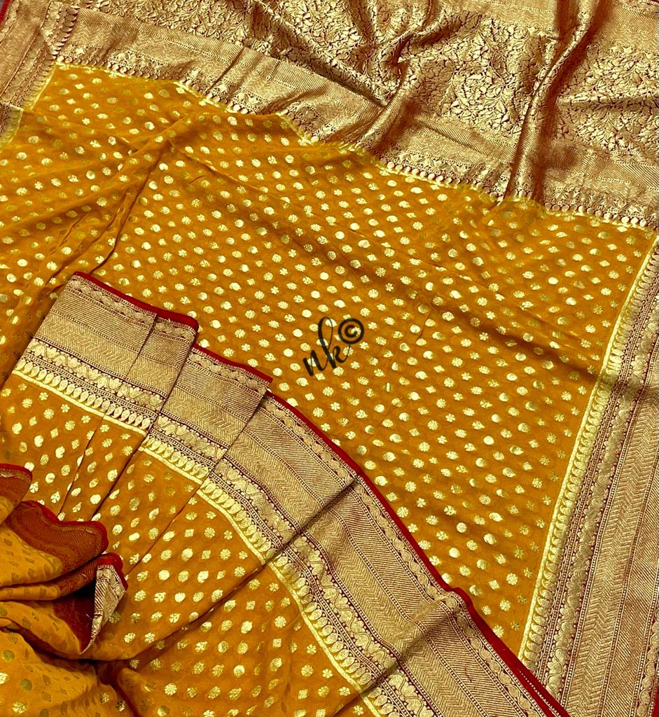 Woven banarsi gorgette saree - Saffronfashionindia