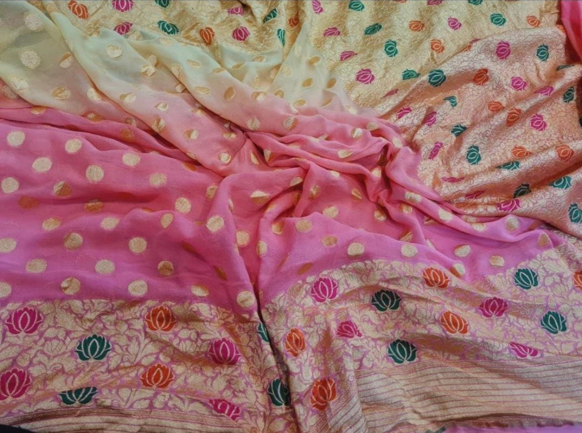 Exclusive khaddi gorgette Banarsi saree - Saffronfashionindia