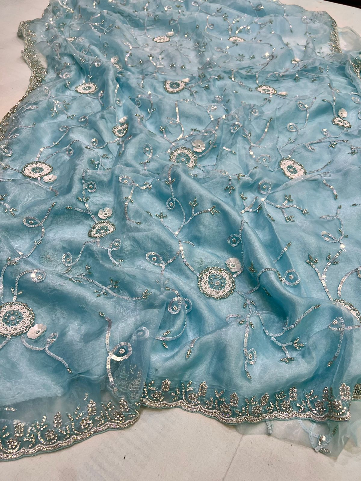 Moti sequence partywear saree - Saffronfashionindia