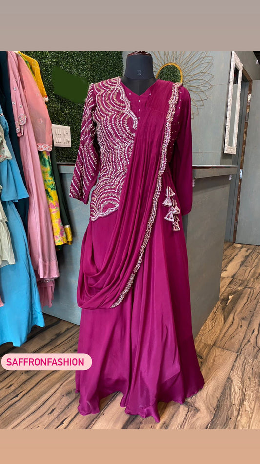 Nina chinon draping dress Saffron fashion