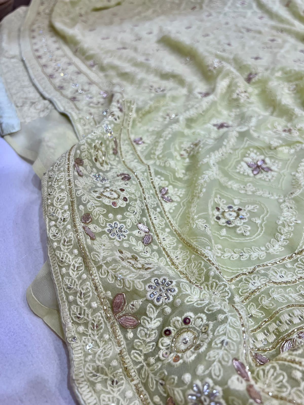 Anina Chikankari gorgette saree - Saffronfashionindia