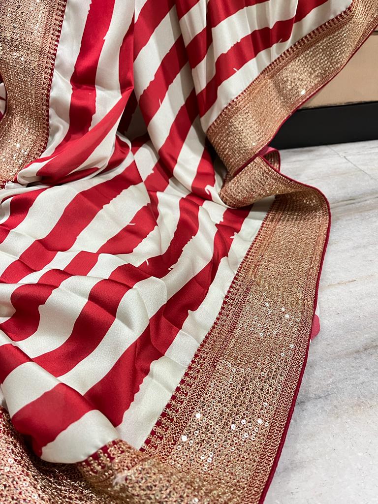 Satin striped saree - Saffronfashionindia