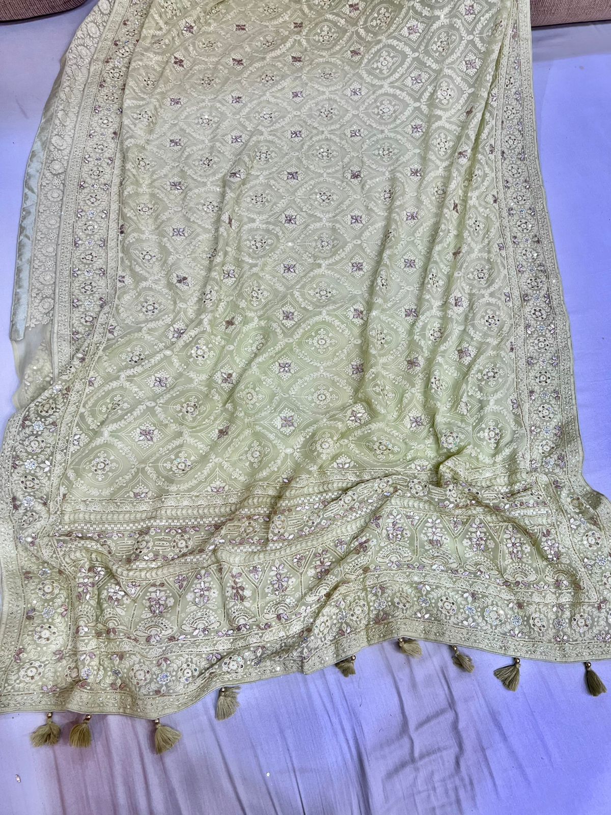 Anina Chikankari gorgette saree - Saffronfashionindia