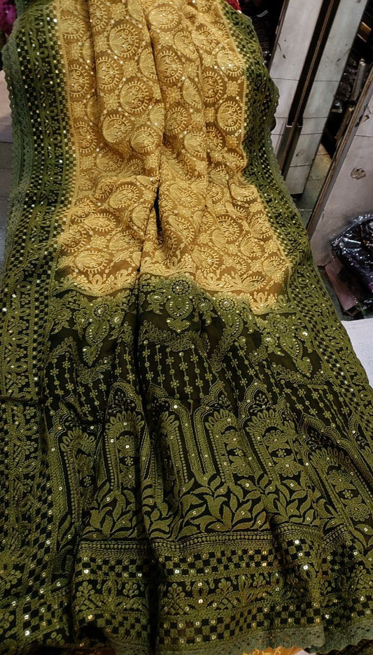 Beautiful dyed Chikankari gorgette saree - Saffronfashionindia