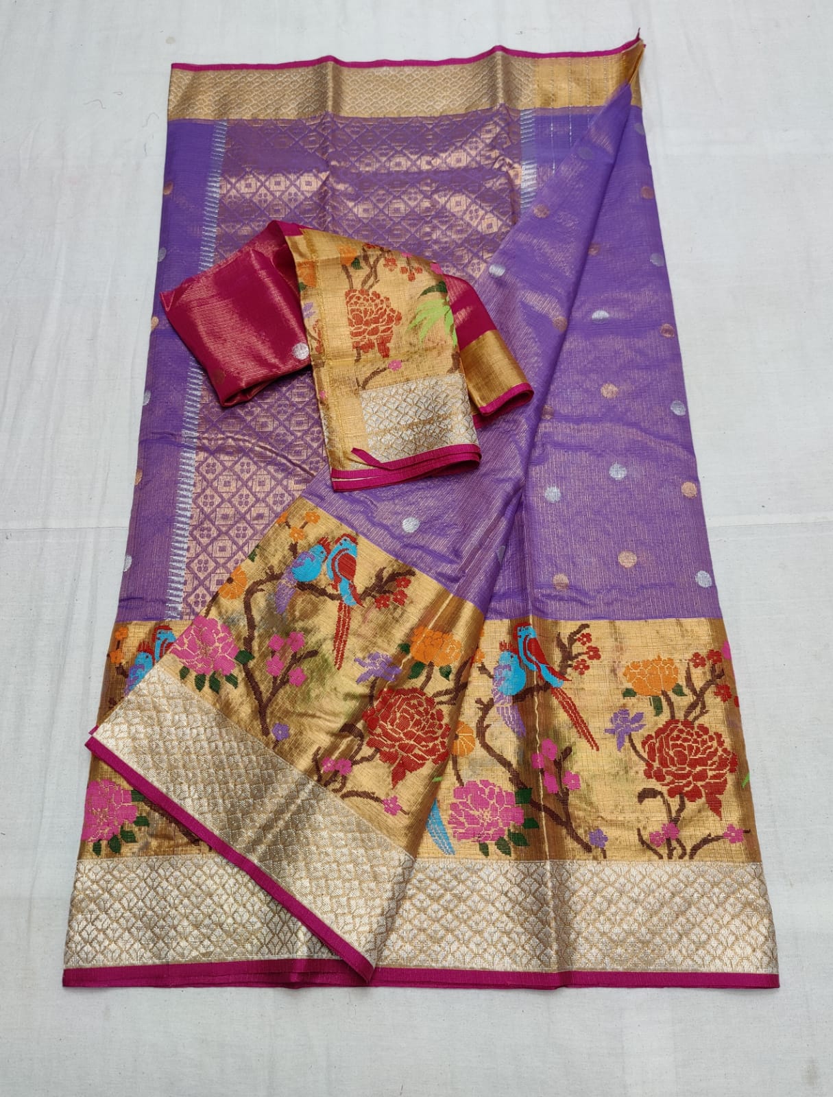 Lavender tissue zari saree - Saffronfashionindia