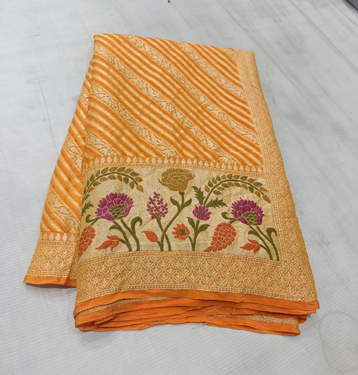 Indian banarsi gorgette saree - Saffronfashionindia