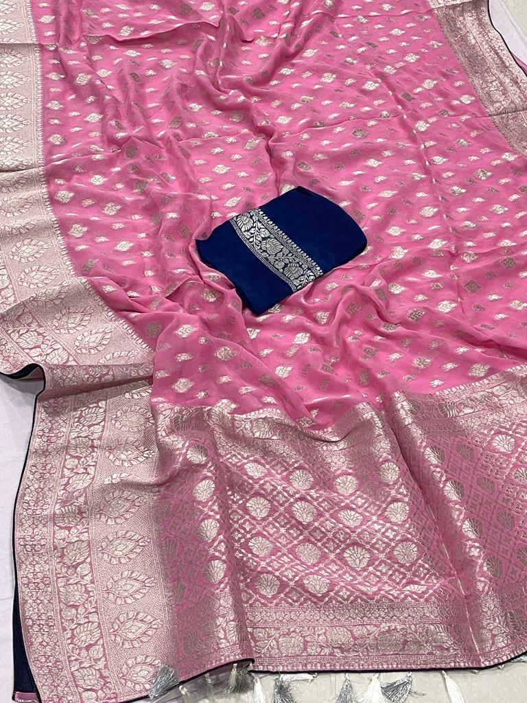 Banarsi khaddi gorgette saree - Saffronfashionindia