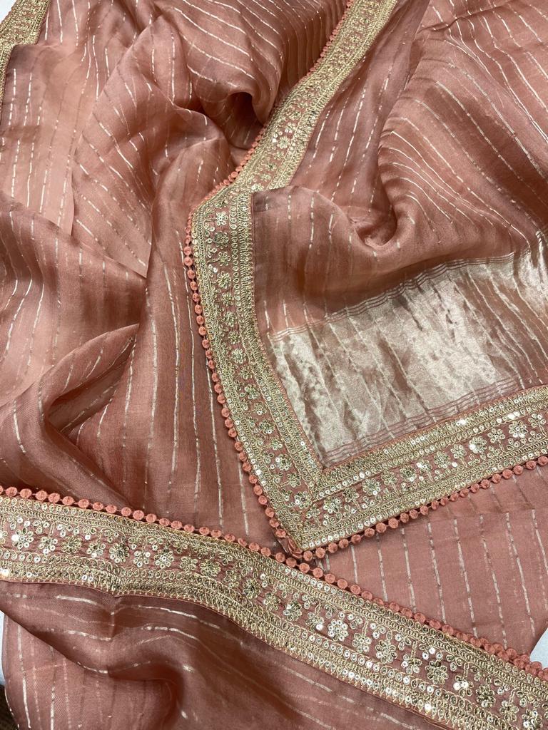 Striped zari organza saree - Saffronfashionindia