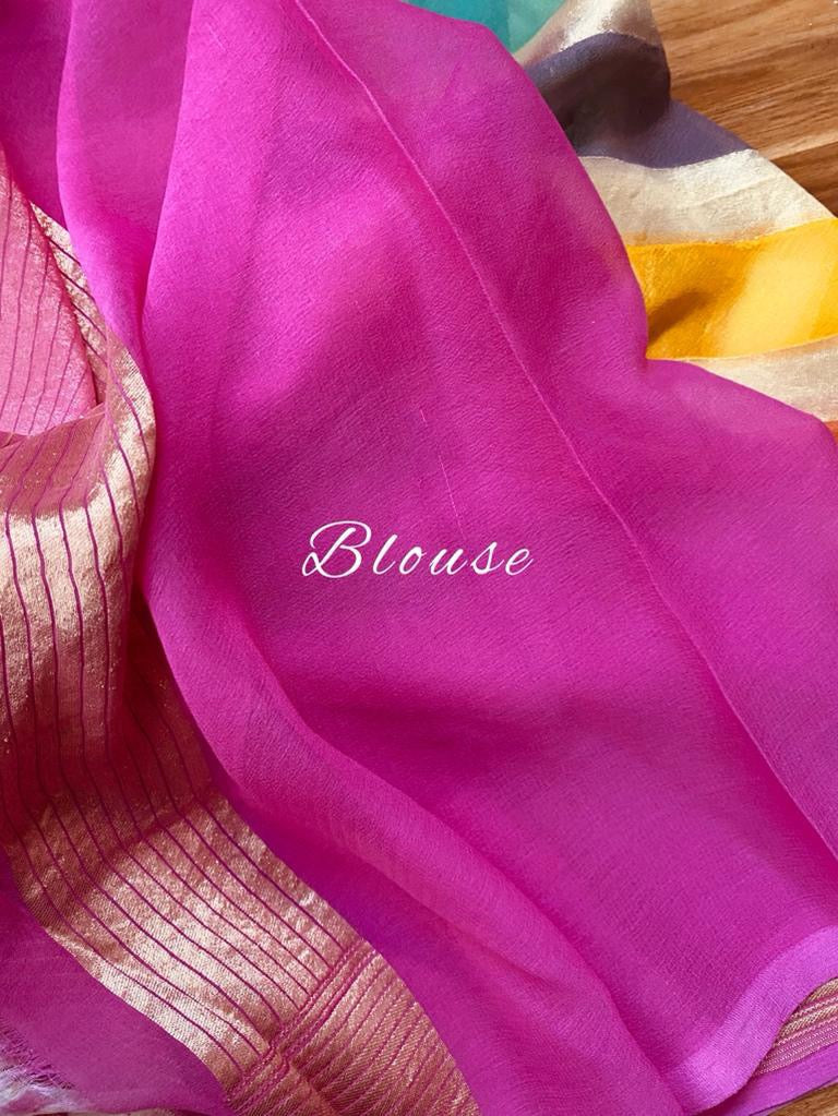 Handwoven striped gorgette saree - Saffronfashionindia